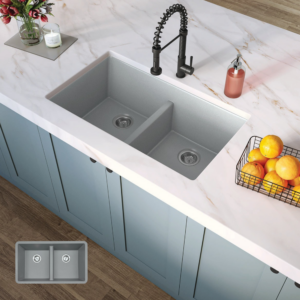 Modern kitchen sink with fruit basket