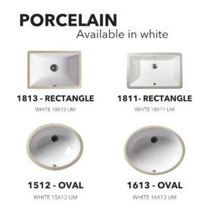 Four porcelain sink designs displayed